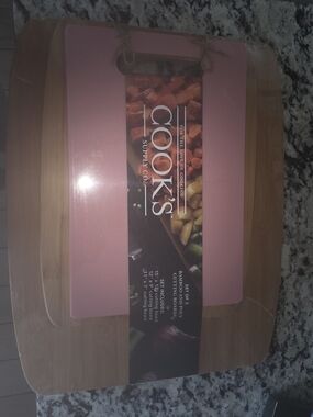 Cook's Supply Co. Bamboo & Pink Cutting Board Set